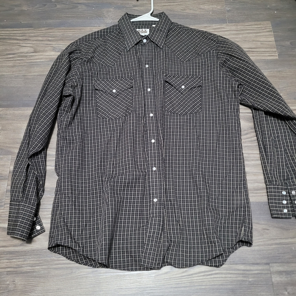 Mens Cattle Checkered Shirt Size L Button Down Pearl Snap Long Sleeve Western
